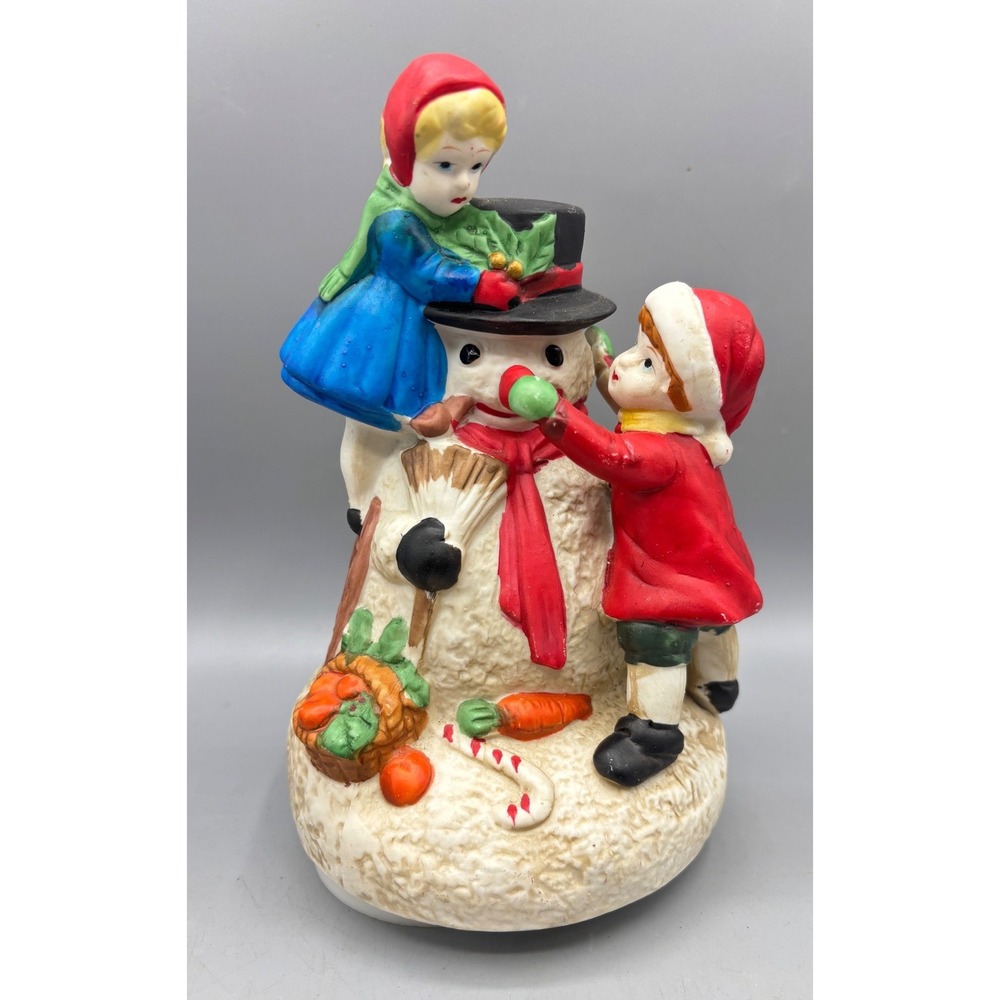Vtg Ceramic Snowman Frosty Music Box‎ Christmas Decor